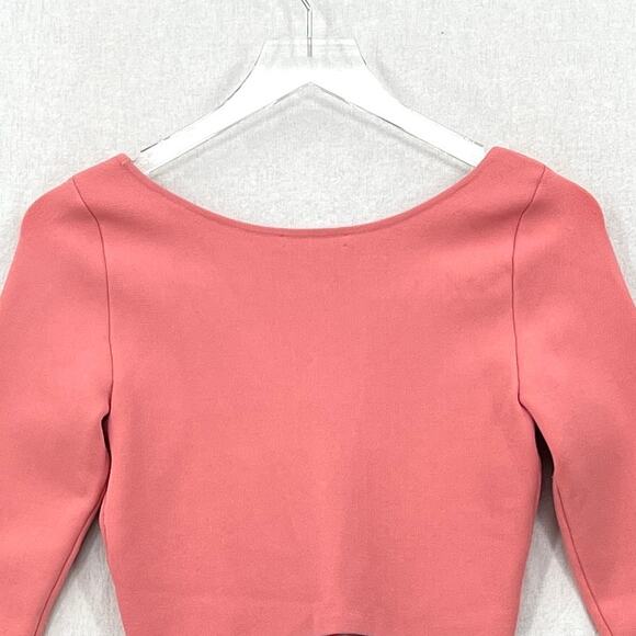 ALICE AND OLIVIA Sharee Top Womens Medium Pink Tie Knit Crop V Neck Long Sleeve - Picture 7 of 16